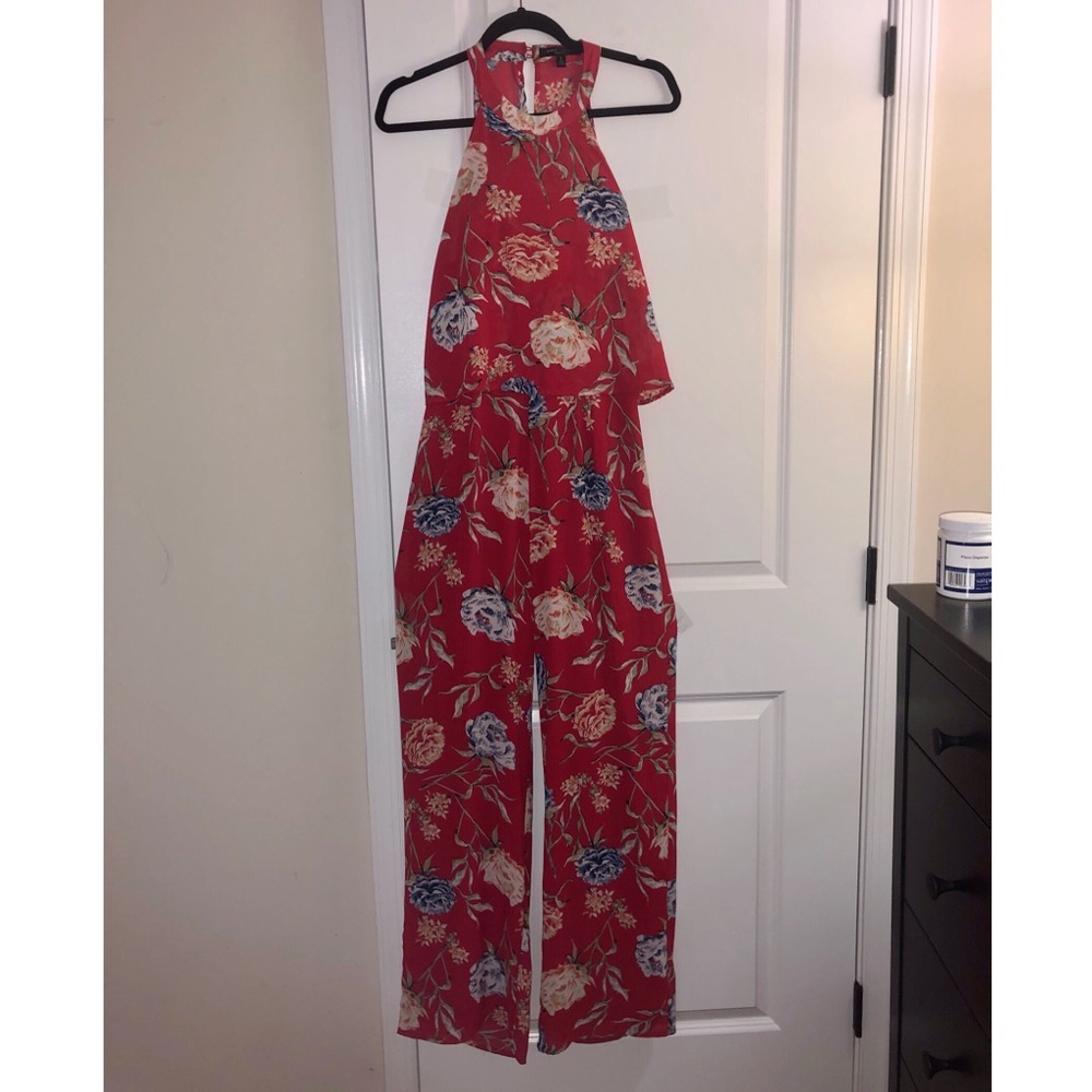 Red floral romper